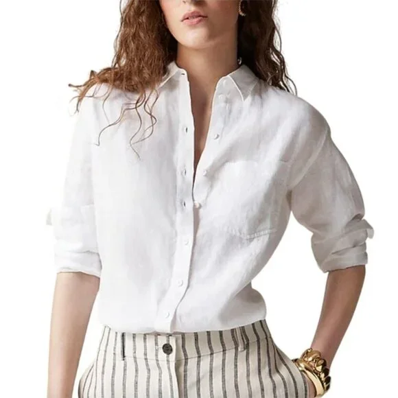 J.Crew Women's Sz 6 White Garçon Classic Shirt Baird McNutt Irish Linen CG940 - Picture 2 of 11